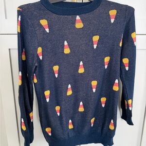 Modcloth Navy Halloween Sweater with Candy Corn Pattern